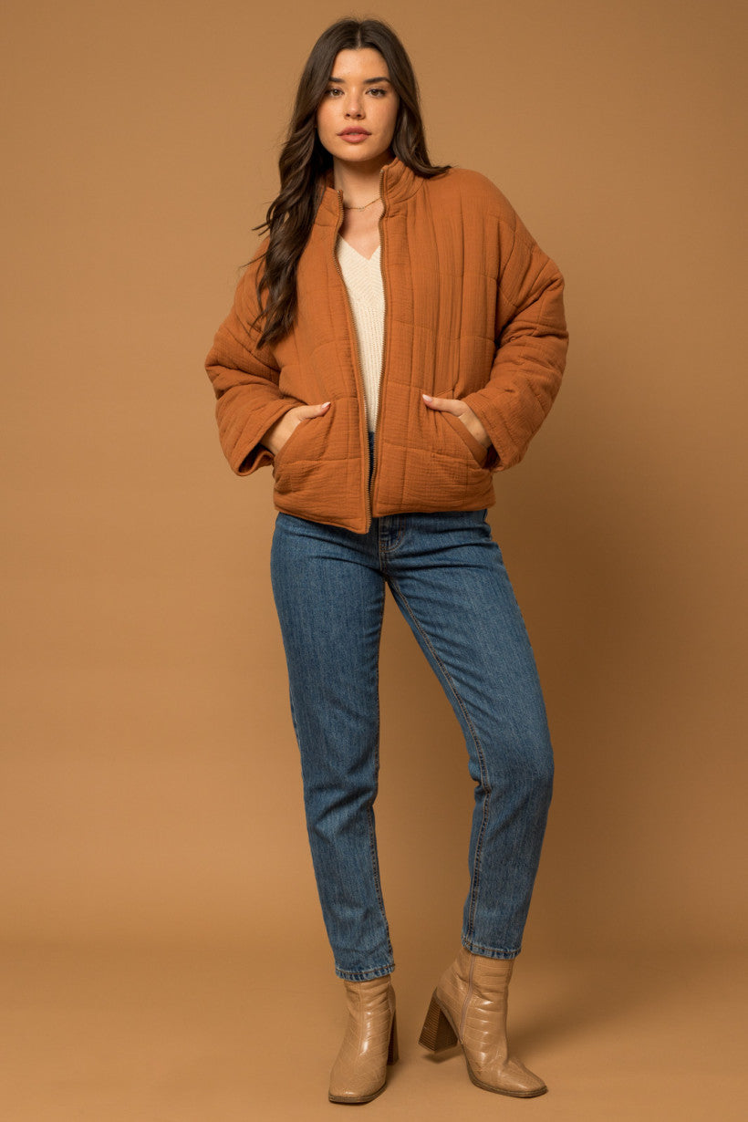 Quilted Camel Zip Jacket