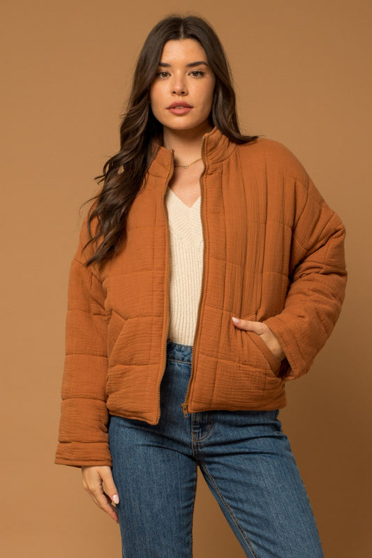 Quilted Camel Zip Jacket