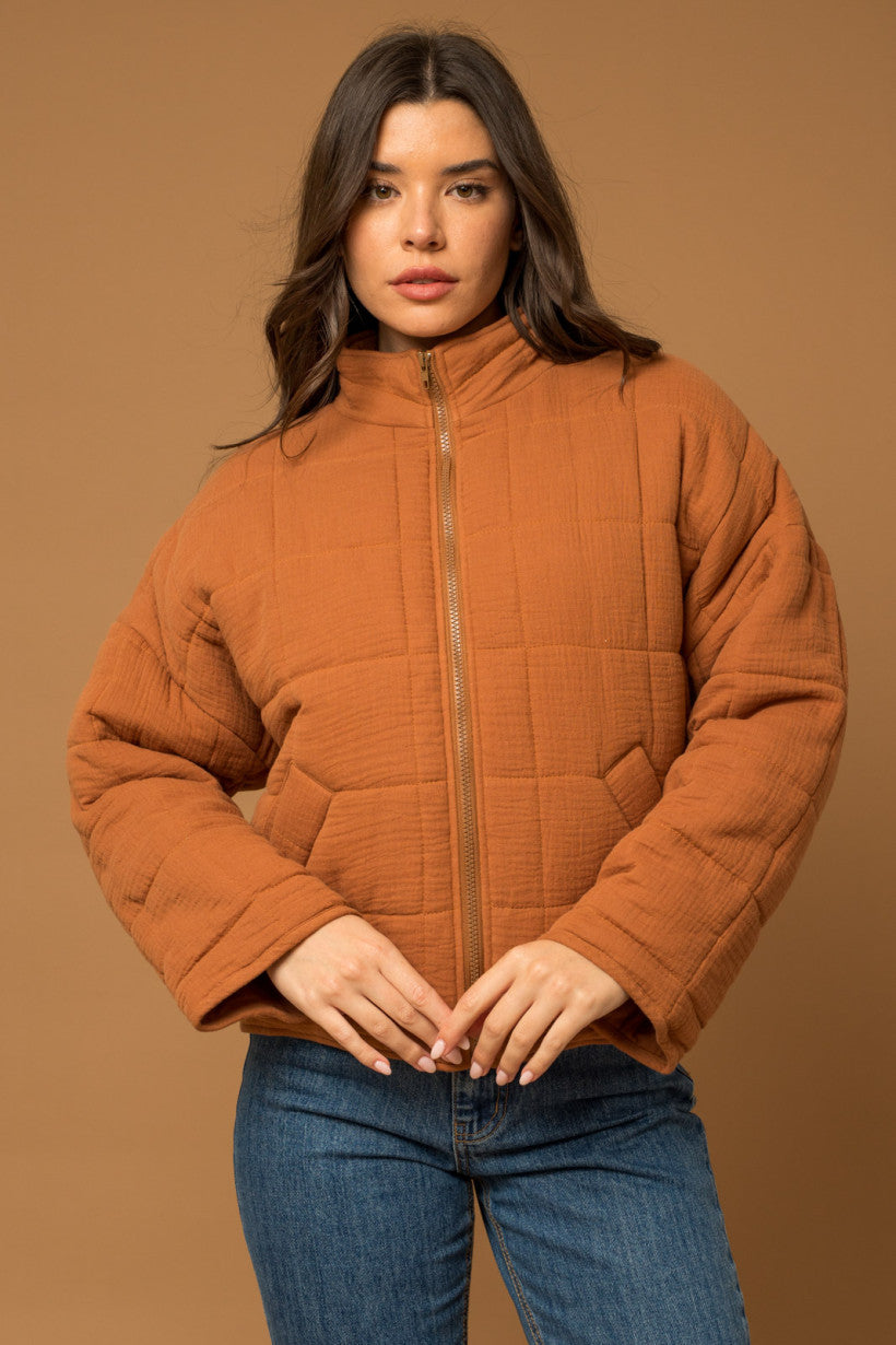 Quilted Camel Zip Jacket