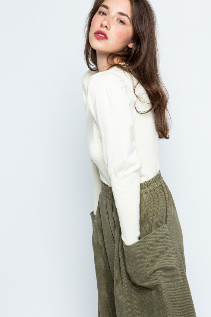 Olive Corduroy Pocket Skirt