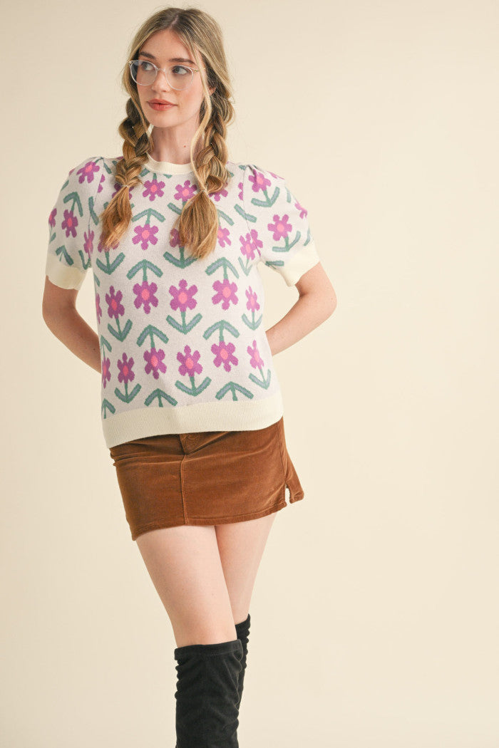 Puff Sleeve Floral Sweater