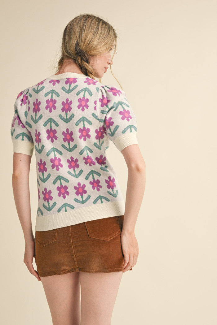 Puff Sleeve Floral Sweater