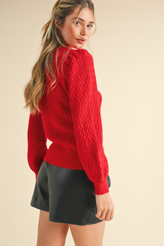 Puff Sleeve Pointelle Sweater