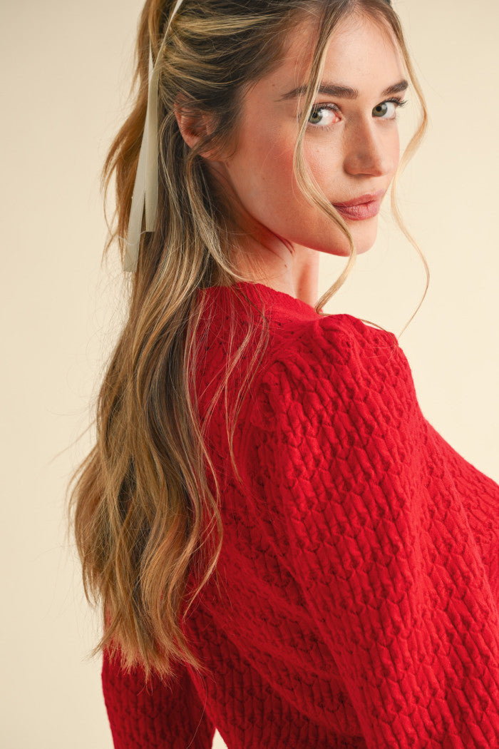 Puff Sleeve Pointelle Sweater