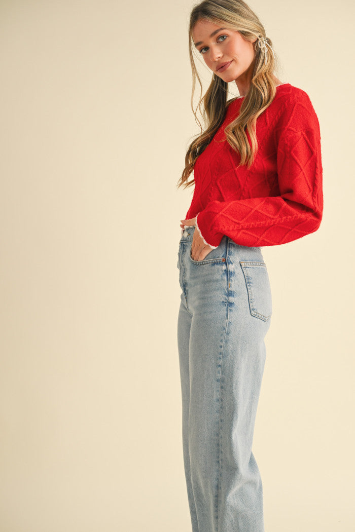 Cropped Scalloped Edge Sweater