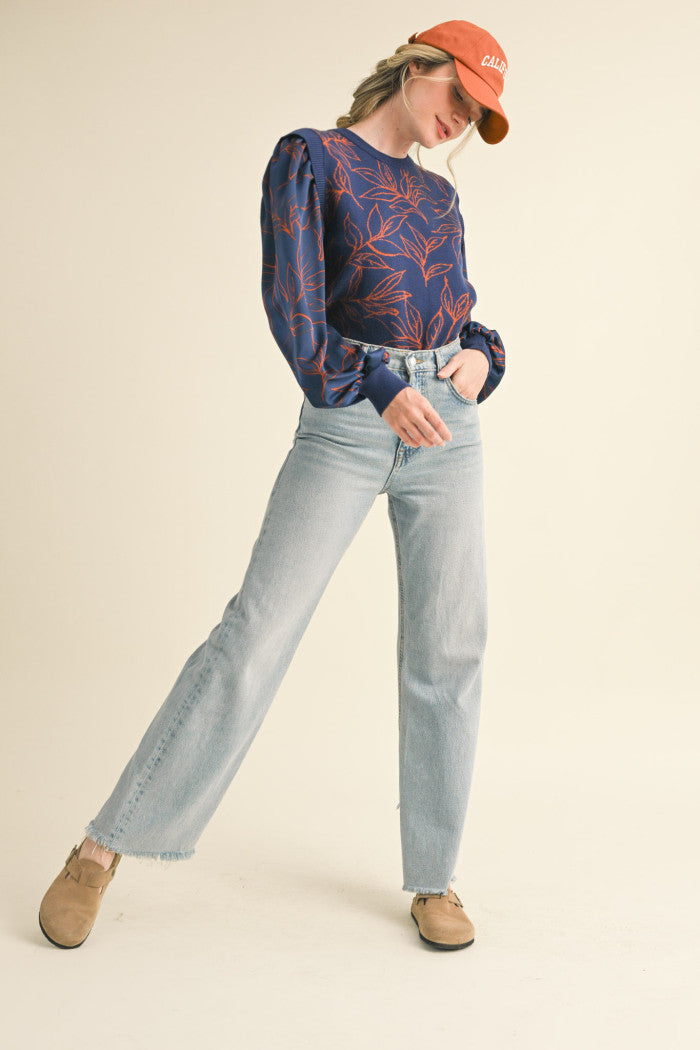 Abstract Leaves Sweater Top