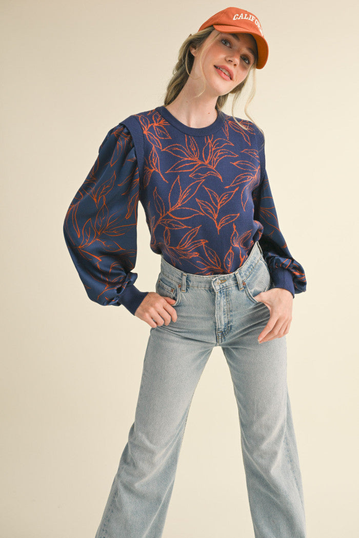 Abstract Leaves Sweater Top