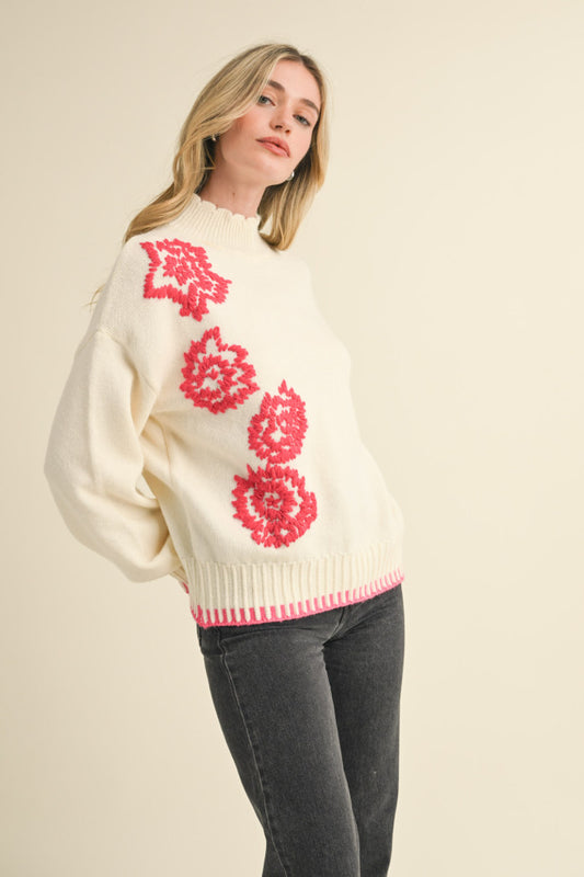 Embroidered Flower Sweater