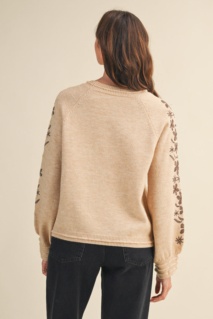 Floral Embroidered Sleeve Sweater