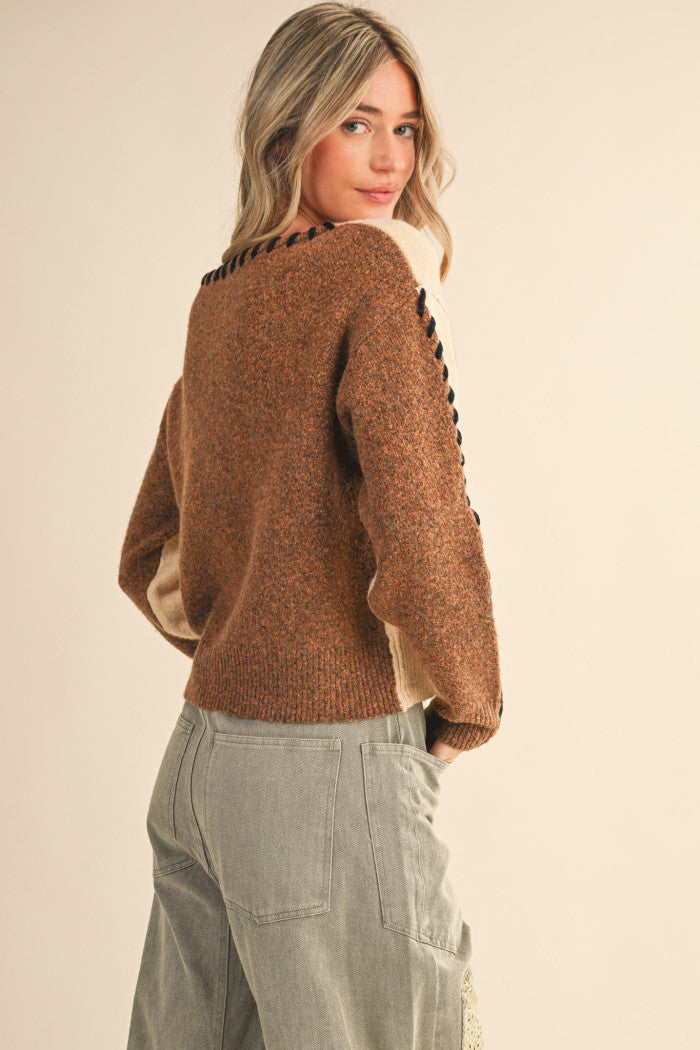 Whip Stitch Two Tone Sweater