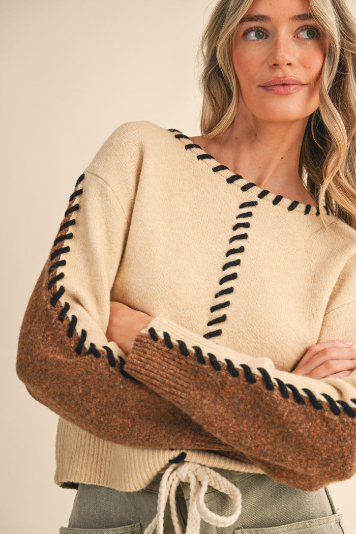 Whip Stitch Two Tone Sweater