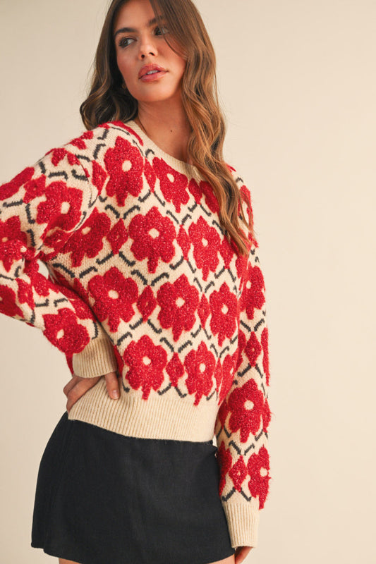 Fuzzy Floral Sweater