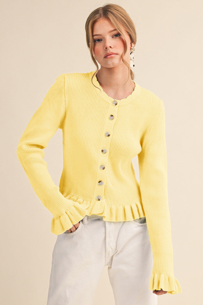 Scallop Trim Button Cardigan