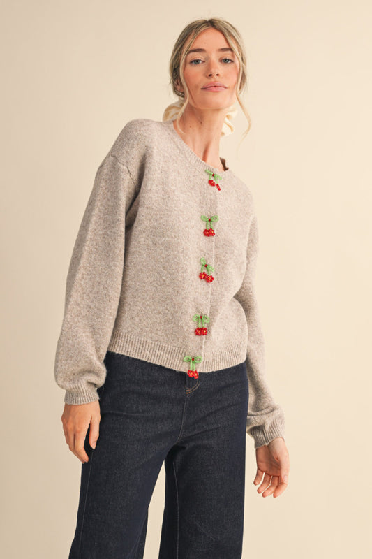 Beaded Cherry Button Cardigan