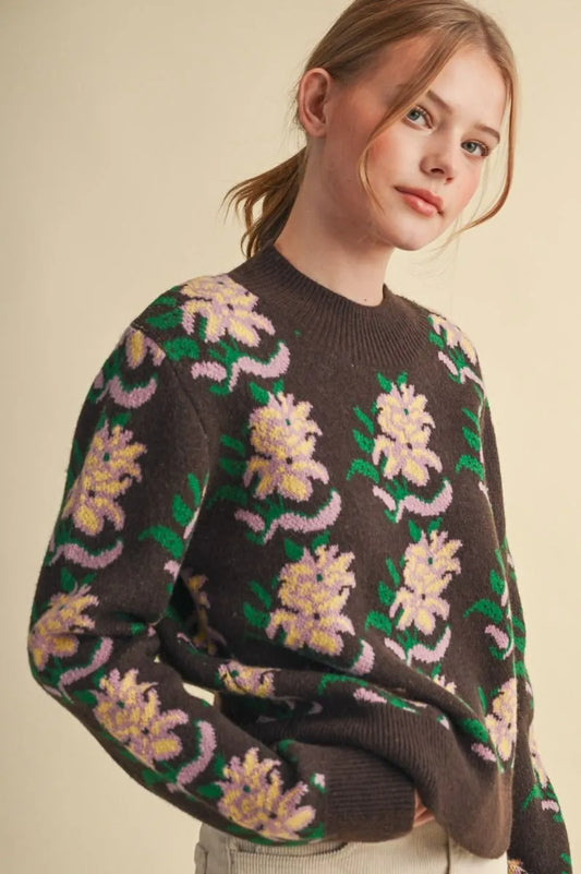 Bold Floral Print Sweater