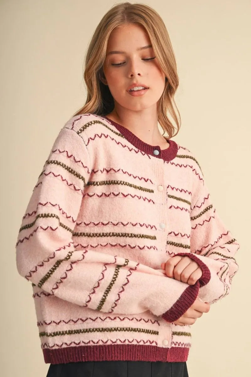 Multi Stripe Pink Cardigan