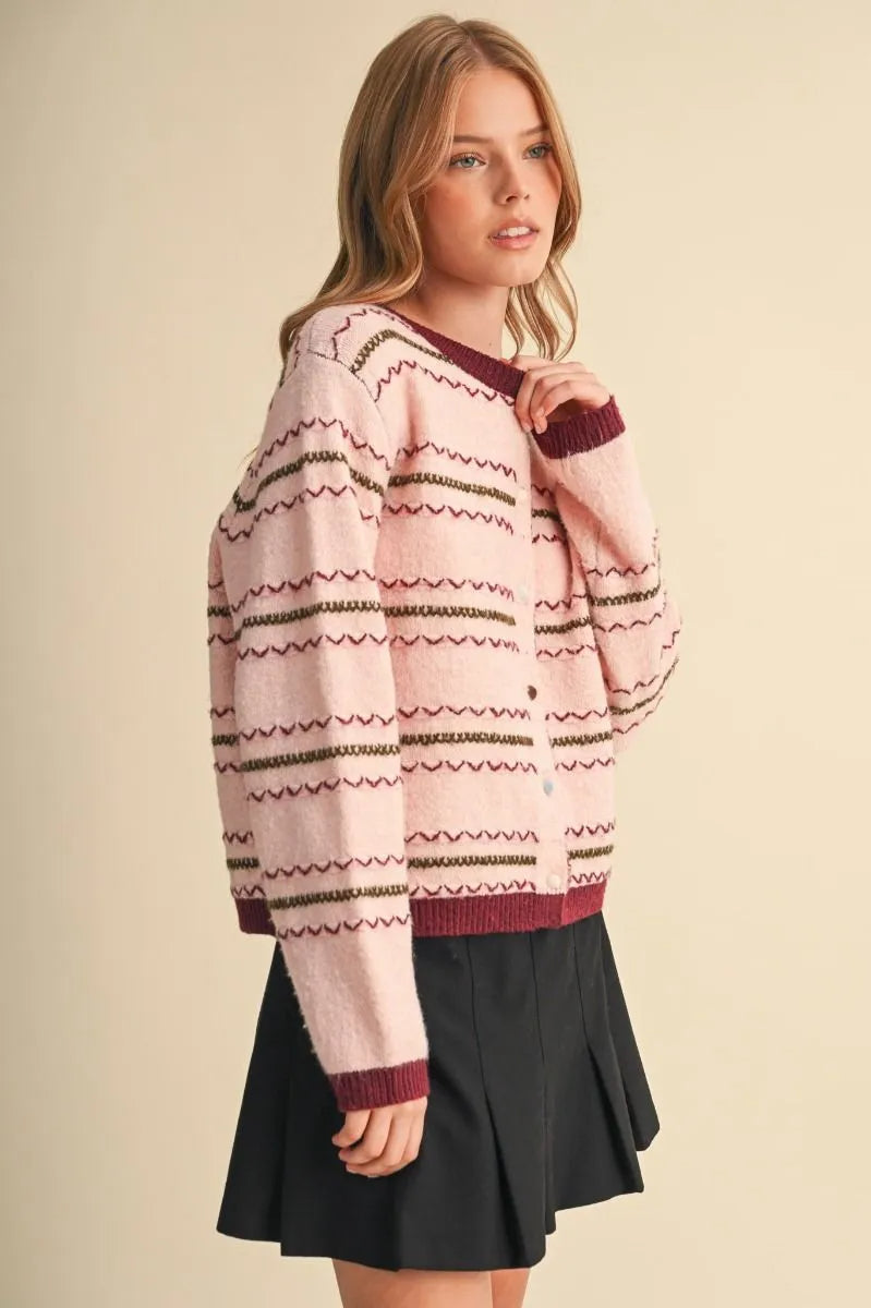 Multi Stripe Pink Cardigan