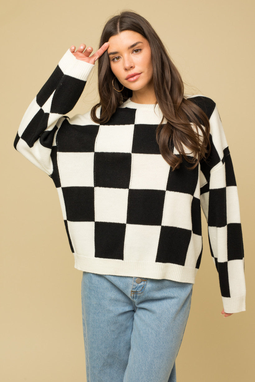 Large Checkered Print Sweater