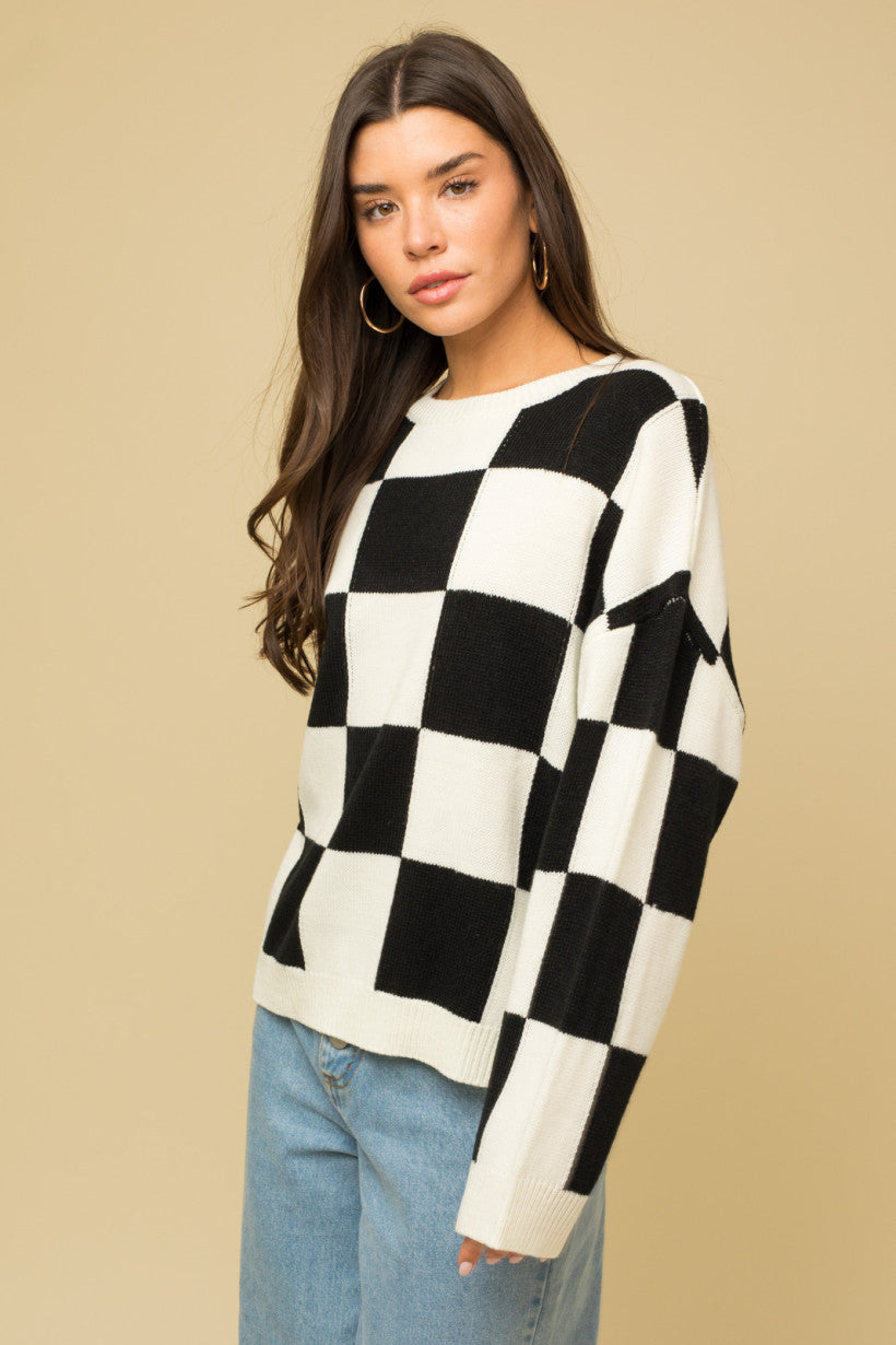 Large Checkered Print Sweater