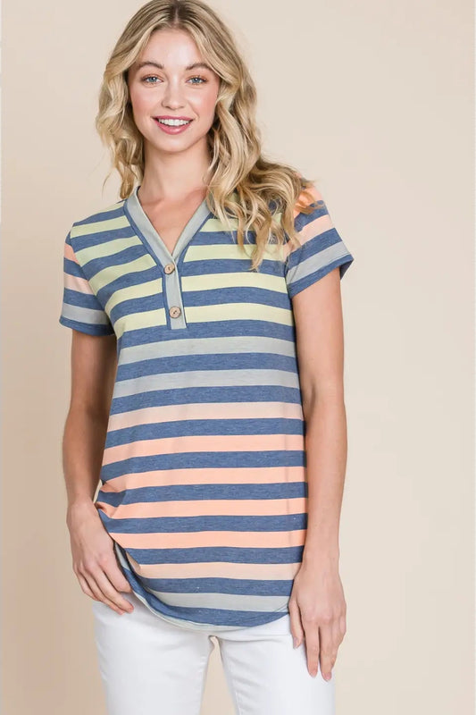 V Neck Stripe Top