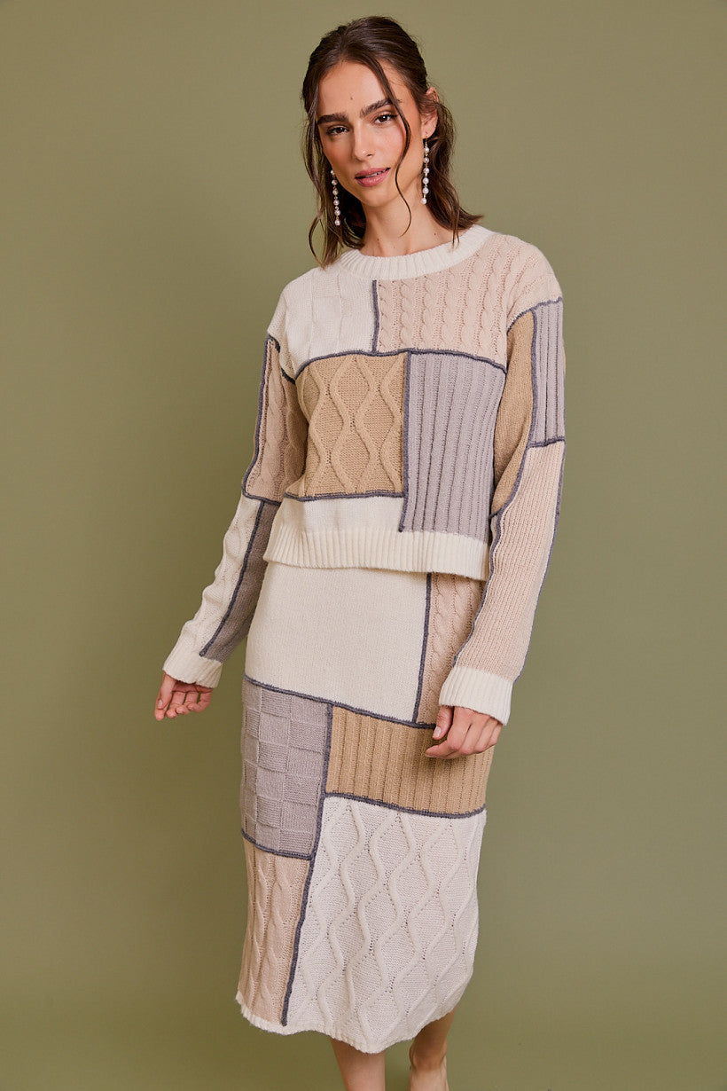 Patchwork Knit Colorblock Sweater