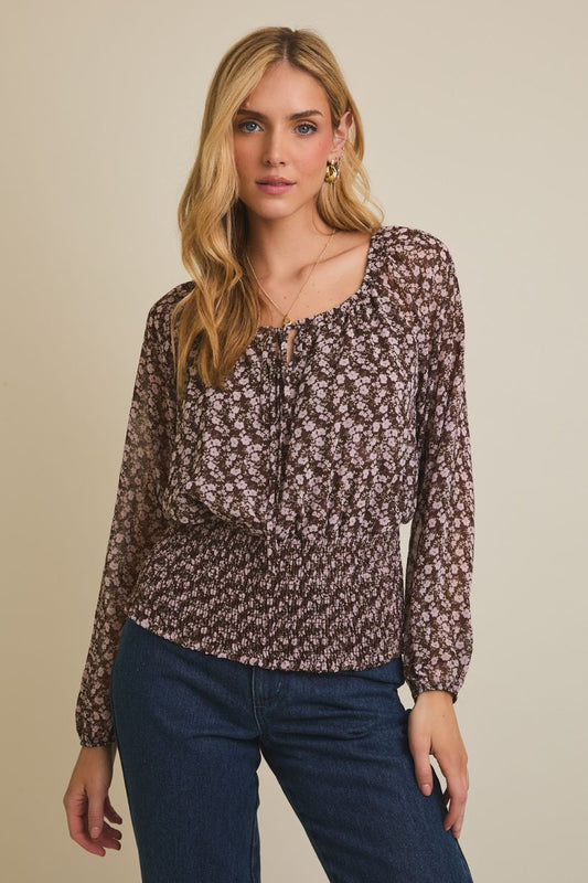 Smocked Waist Ditsy Top