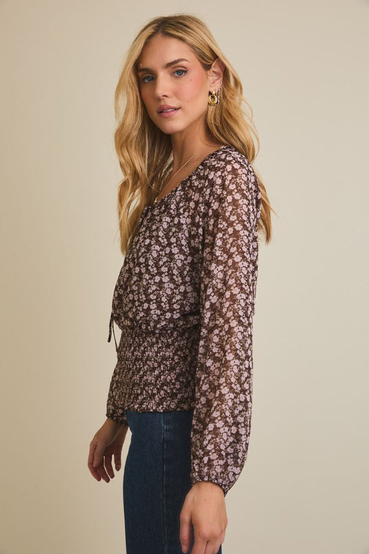 Smocked Waist Ditsy Top