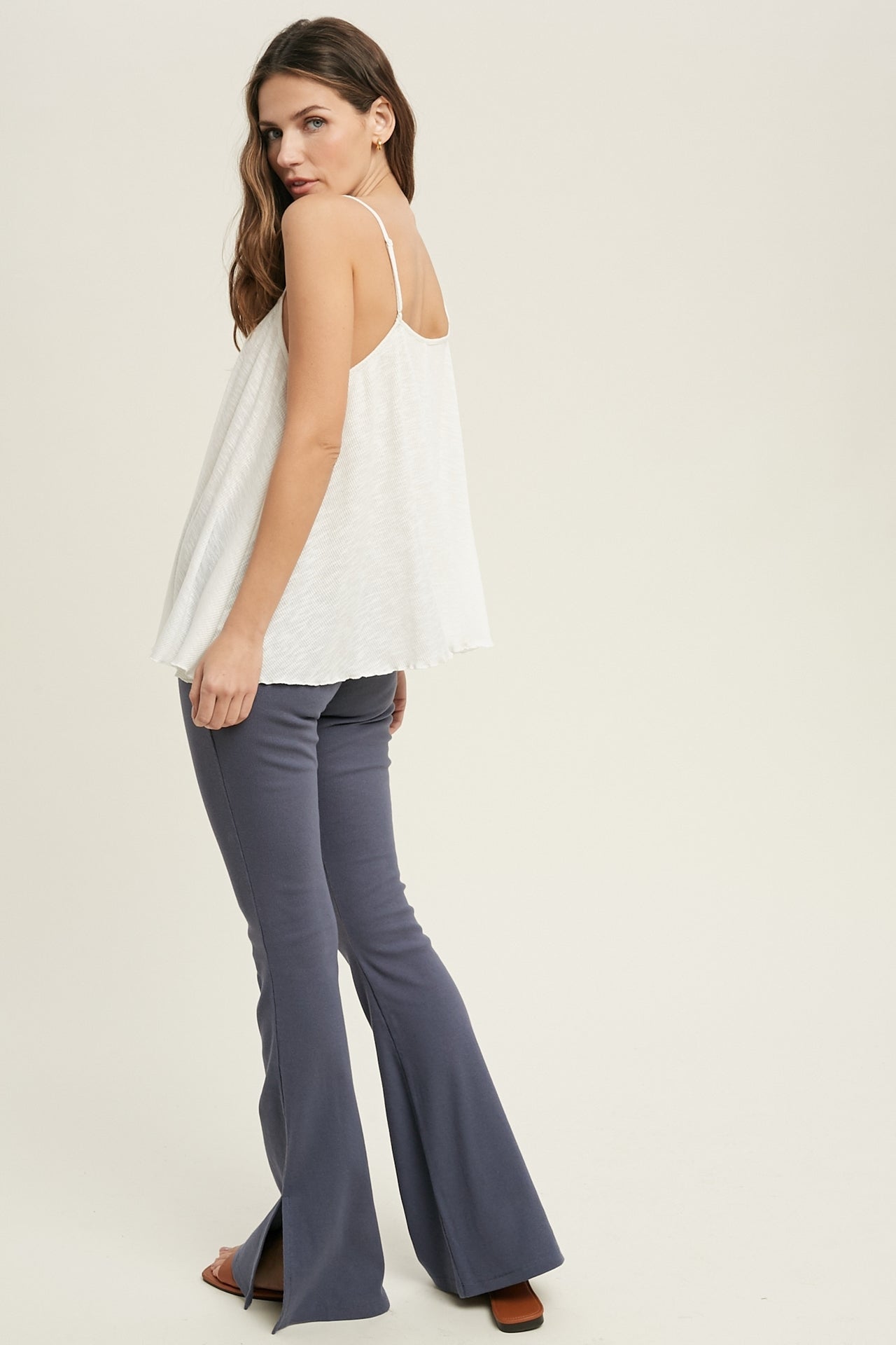 Ivory Button Up Flair Tank