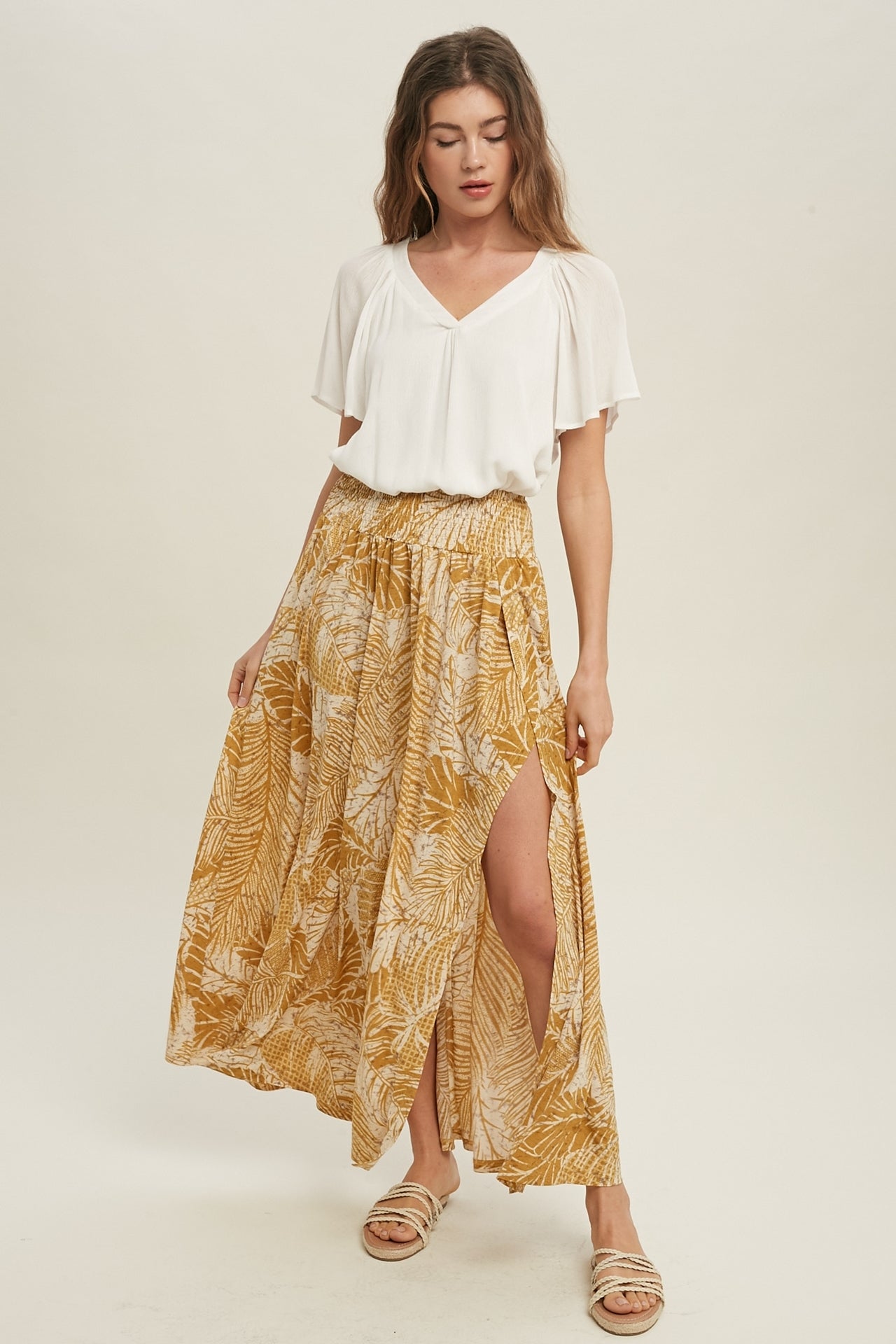 Tropical Maxi Mustard Skirt
