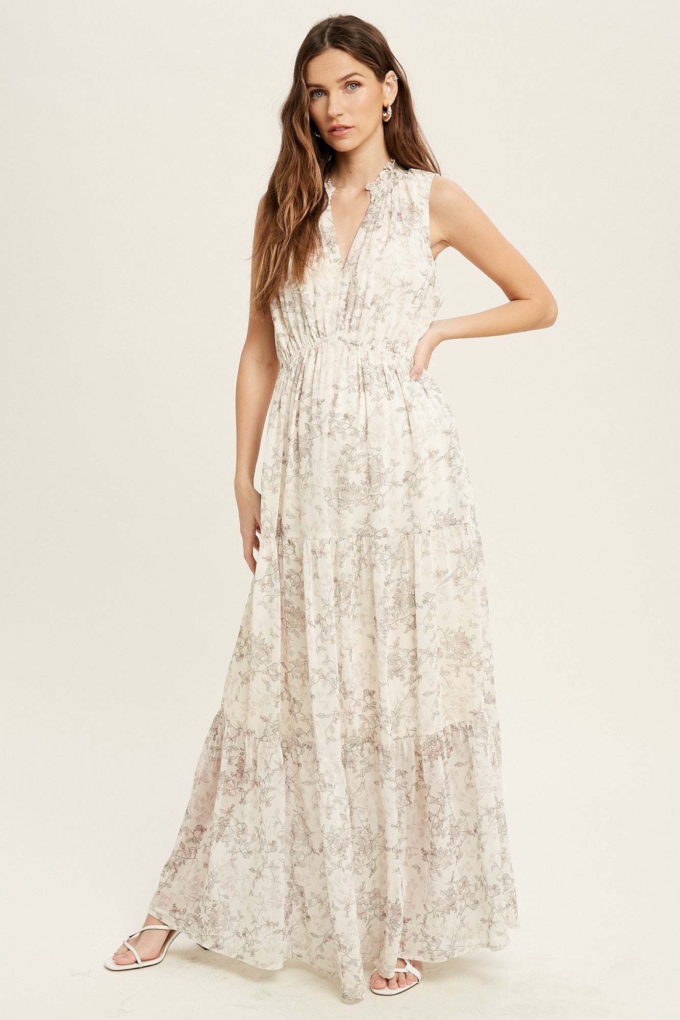 Champagne Floral Tiered Maxi Dress