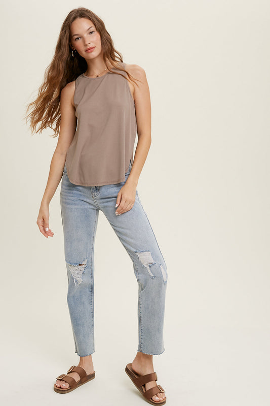 Tulip Side Hem Tank - Mocha