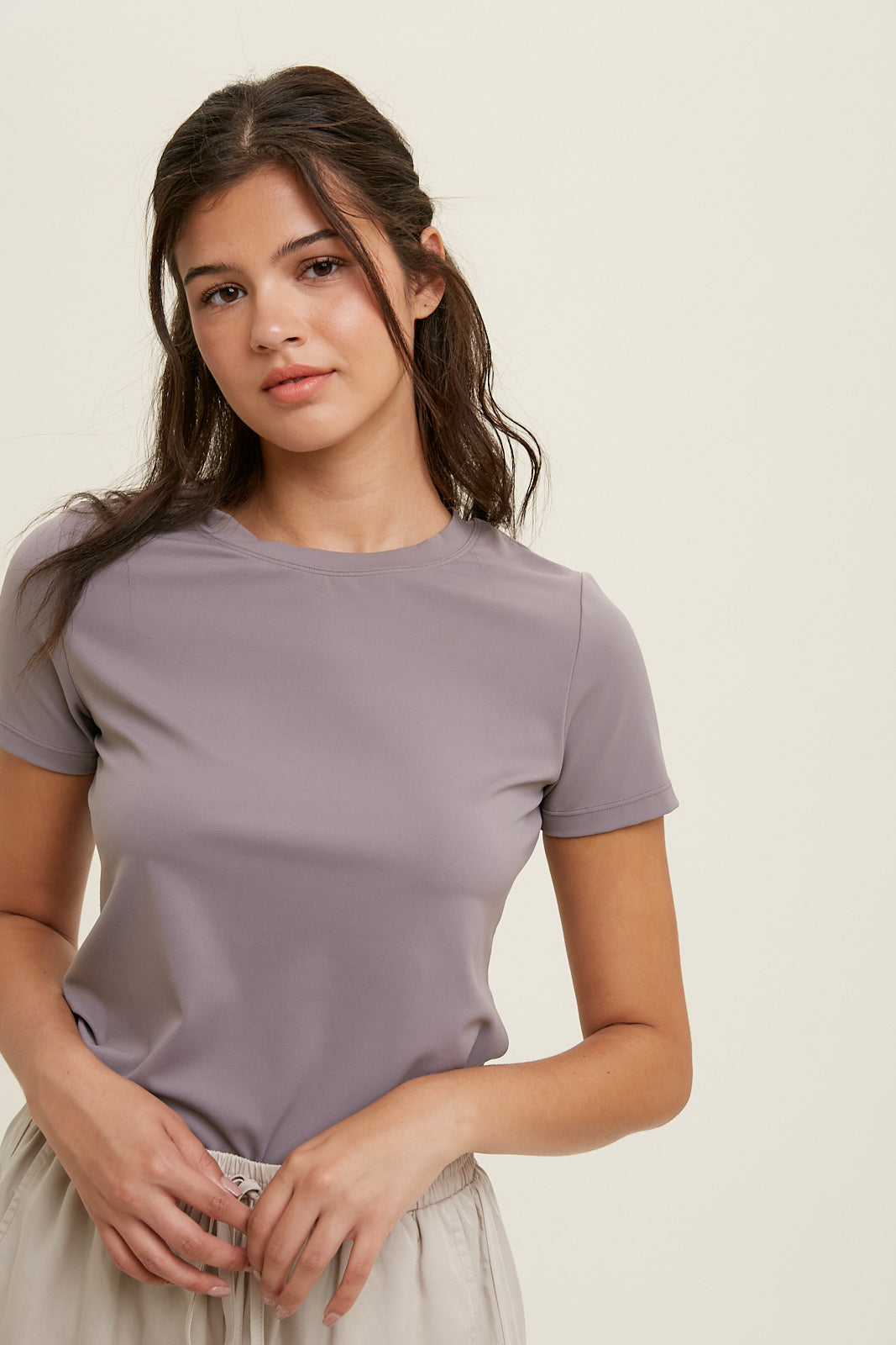 Smoothing Short Sleeve Top -  Gray Taupe