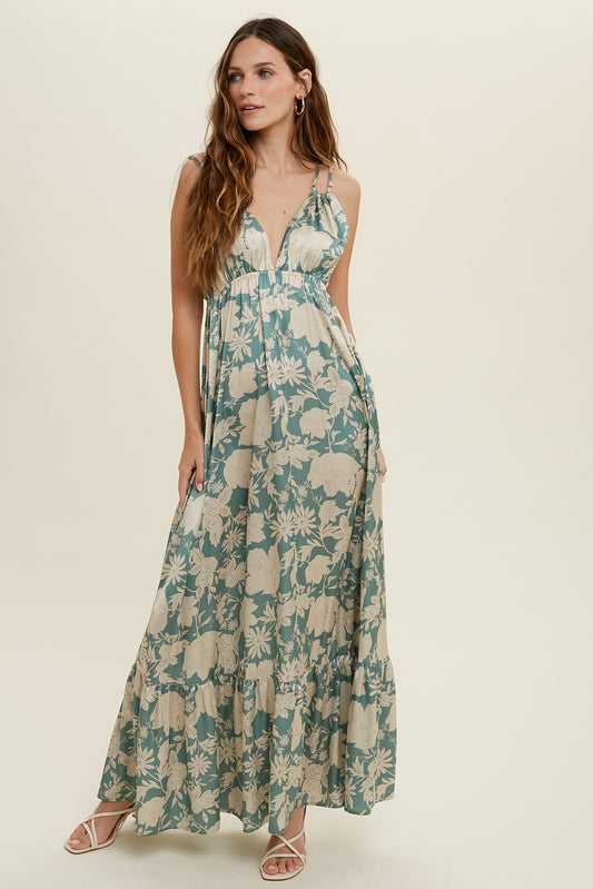 Double Strap Floral Print Maxi Dress