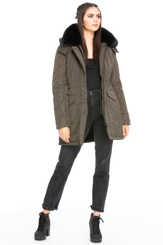 Long Quilted Hooded Coat