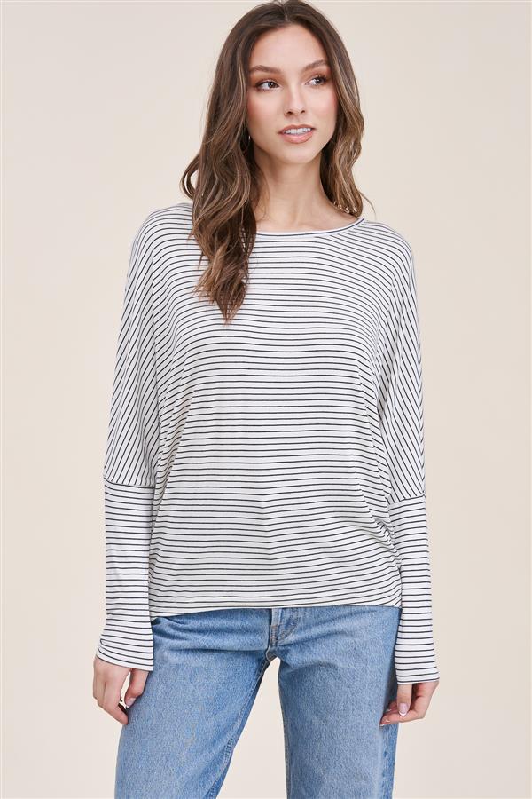 Ivory and Black Striped Jersey Top