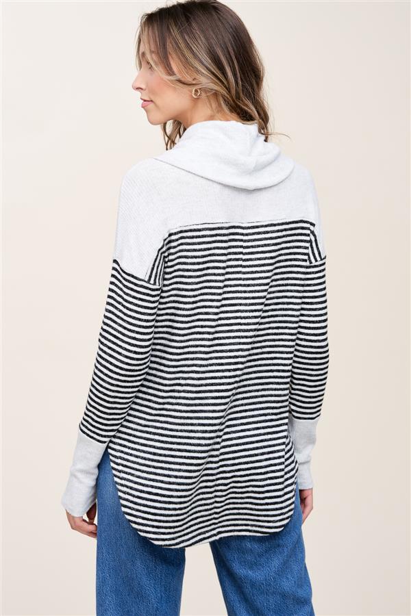 Striped Colorblock Turtle Neck Top