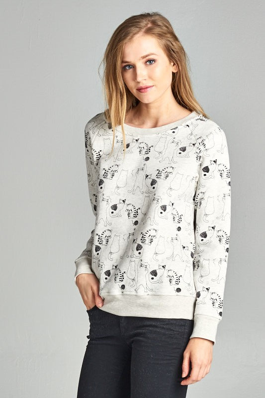 Black and White Cat Print Sweatshirt