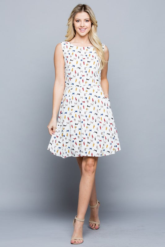 Colorful Cat Dress With Pockets