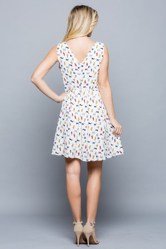 Colorful Cat Dress With Pockets