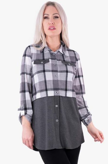 Black and Gray Plaid Contrast Top