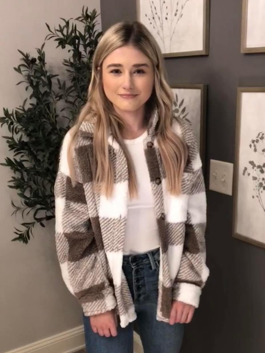 White and Mocha Sherpa Shacket