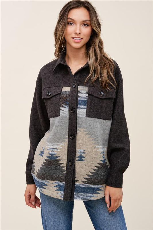 Charcoal Aztec Print Shacket