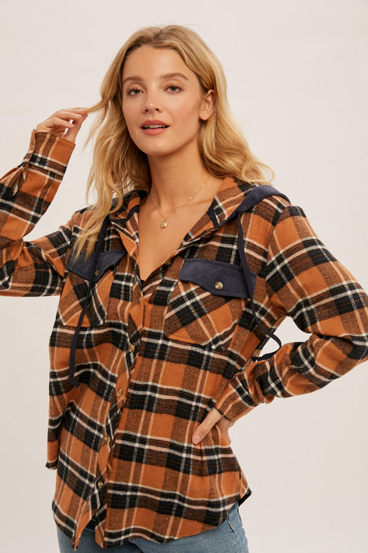 Corduroy Contrast Plaid Shacket