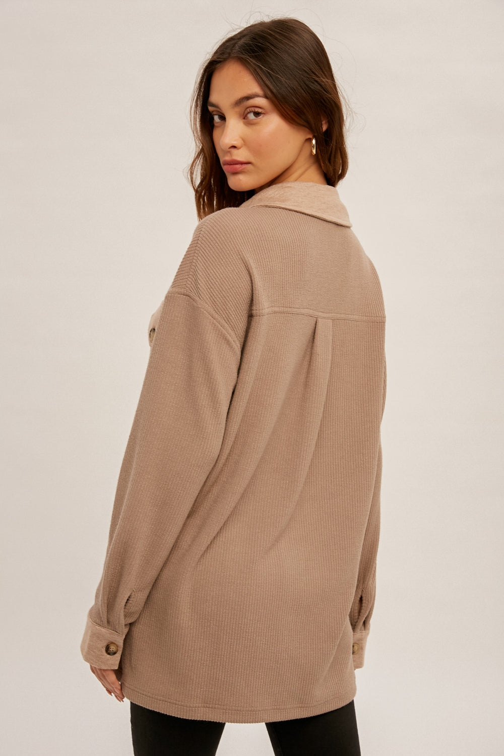Two Tone Long Sleeve Shacket - Taupe