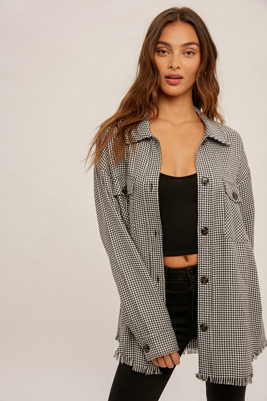 Checkered Fringe Button Down Shacket