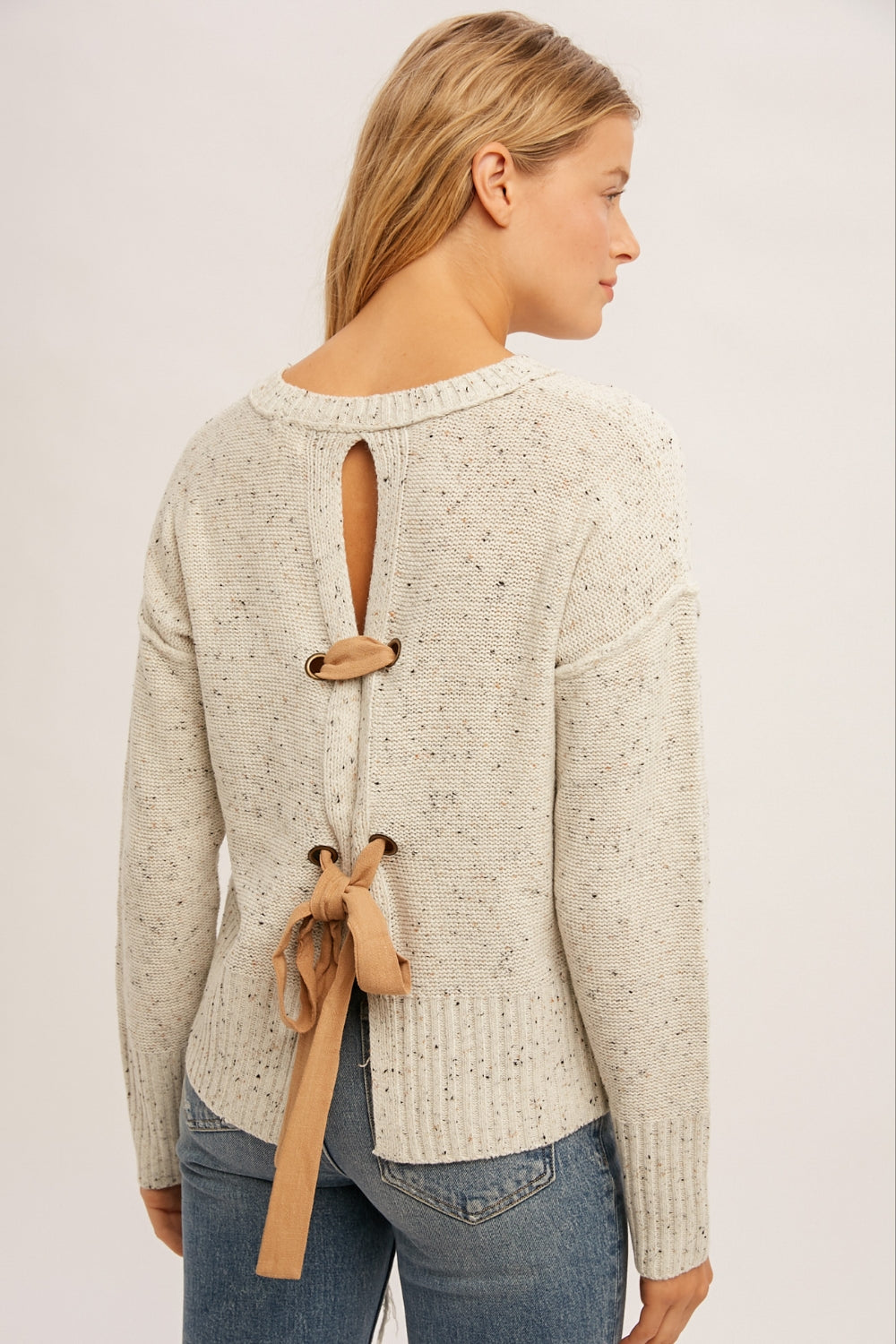 Bowtie Back Oatmeal Pullover Sweater