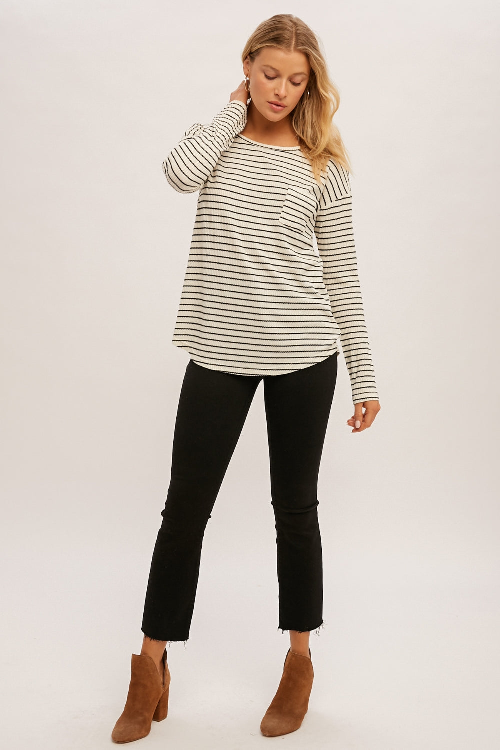 Striped Contrast Swiss Dot Lace Back Top