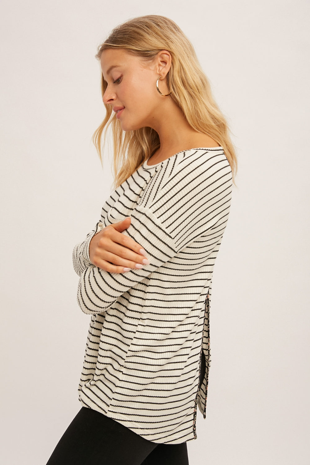 Striped Contrast Swiss Dot Lace Back Top