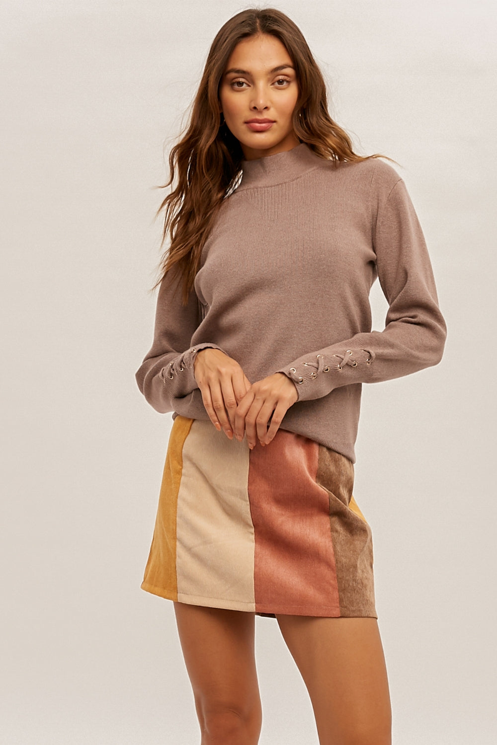 Colorblock Corduroy Mini Skirt