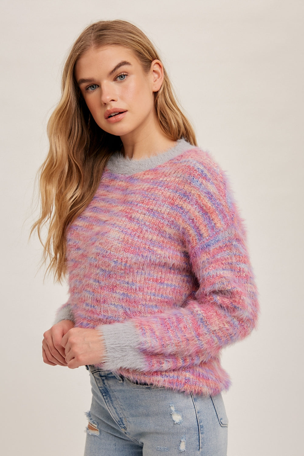 Oversized Fuzzy Crew Neck Sweater